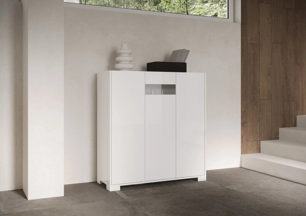 Credenza alta 3 ante 100x35x110 cm bianco lucido - RIFLESSO