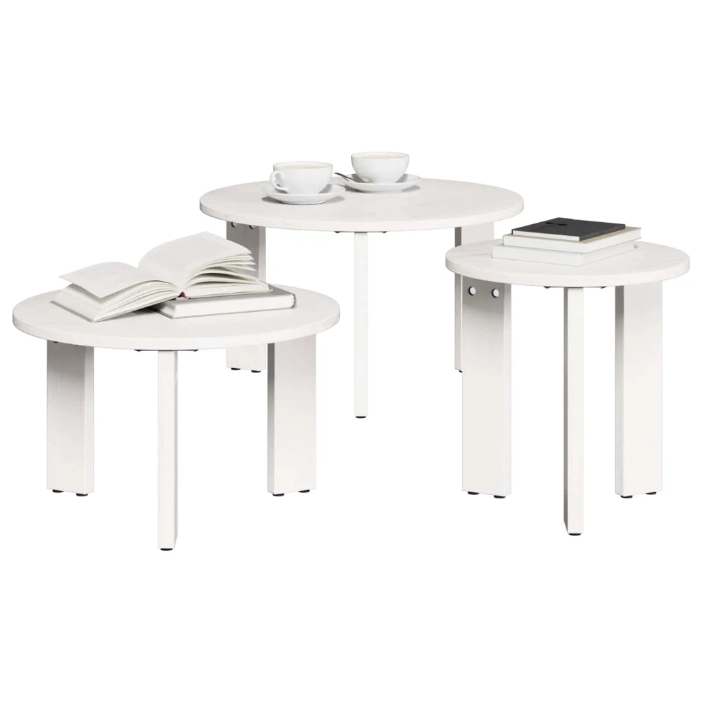 3 pz Tavolino da salotto | Tavolino da caff¨¨ | Tavolino da Soggiorno Bianco Legno di pino massello
