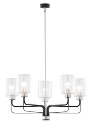 Lampadario CERES nero nichel 5xE27 vetro trasparente Jupiter