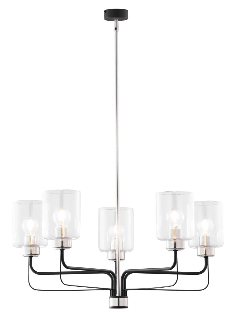 Lampadario CERES nero nichel 5xE27 vetro trasparente Jupiter
