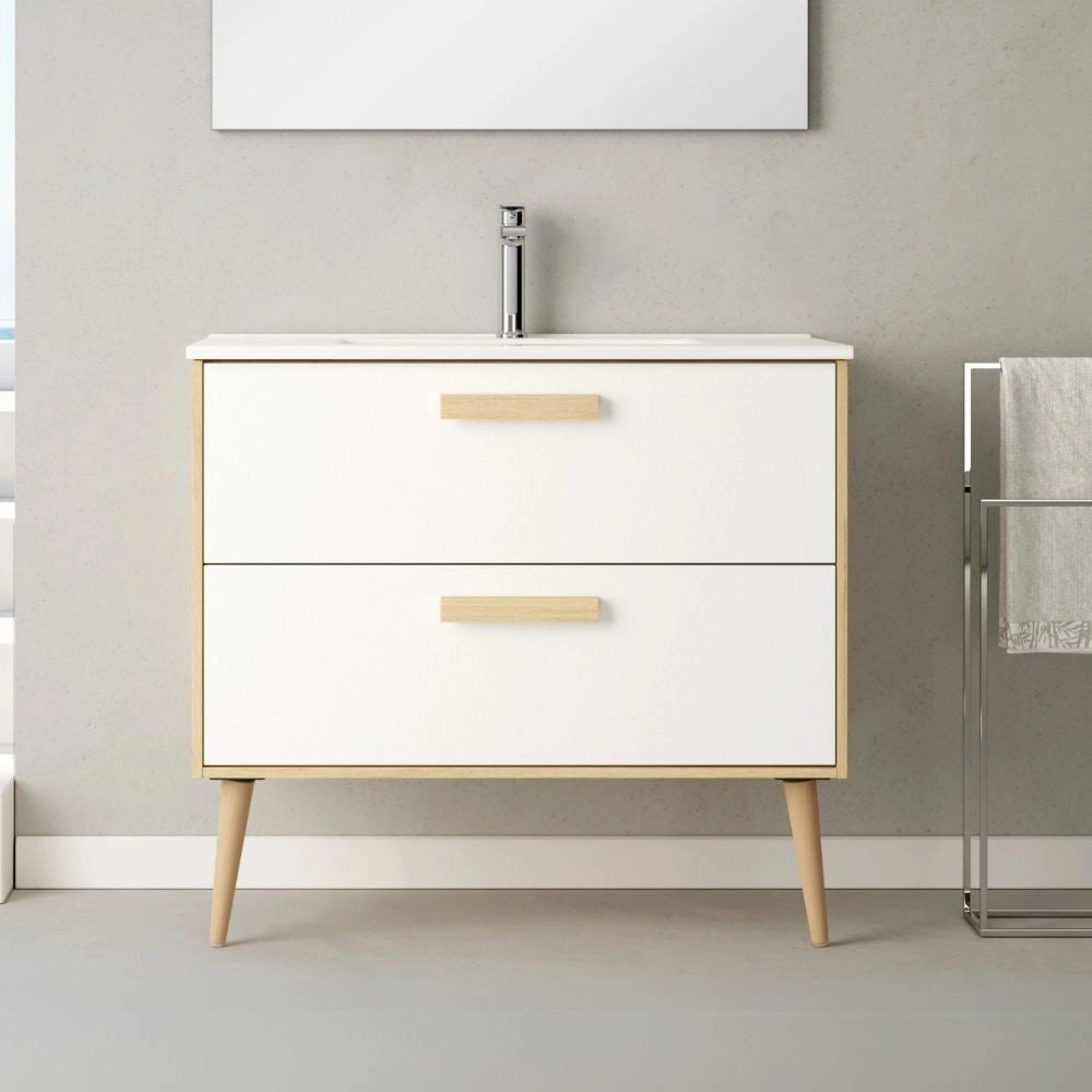Mobile bagno Nordic: stile scandinavo rovere e bianco e funzionalità 80x45x80H