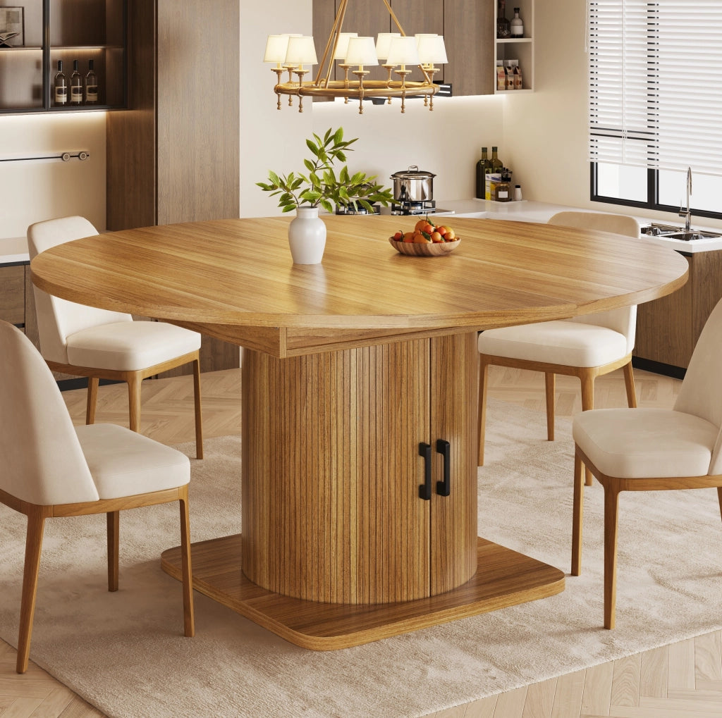 Tavolo allungabile 118x118x76 cm con vano contenitore e ripiani estraibili; MDF e metallo; marrone scuro