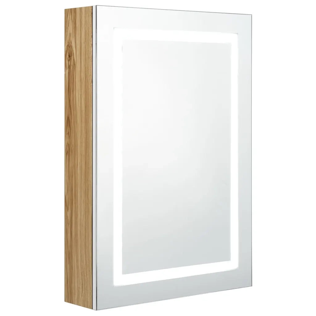 Armadietto Bagno con Specchio e LED-Mobile bagno con specchio Bianco e Rovere 50x13x70 cm 184119