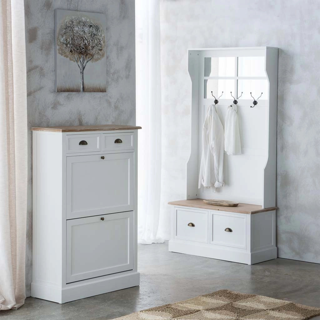 Mobile da ingresso in legno con 2 cassetti bianchi 92x39,5x184h