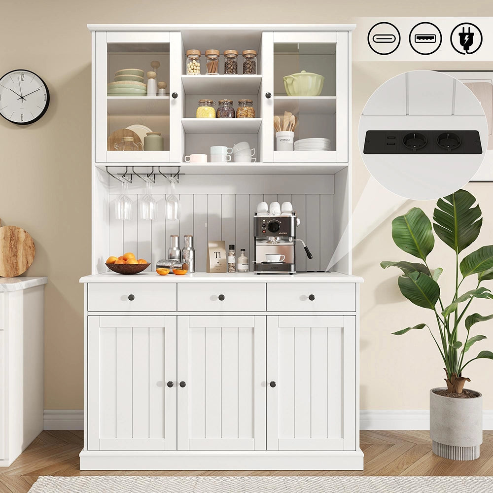 Credenza Xylo 120x40x191cm - Vetri, USB, Poign??es Bianche/Nere
