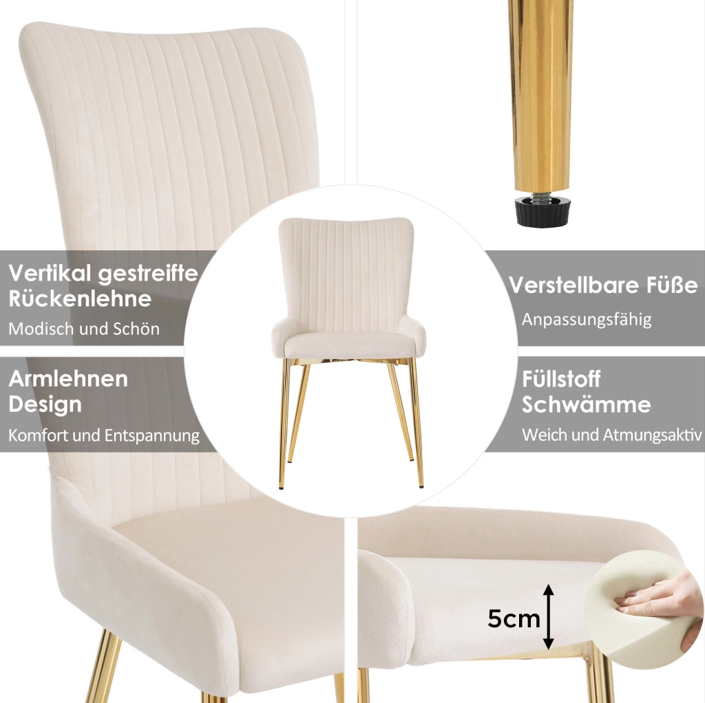 Set di 2 sedie da pranzo in velluto beige e oro