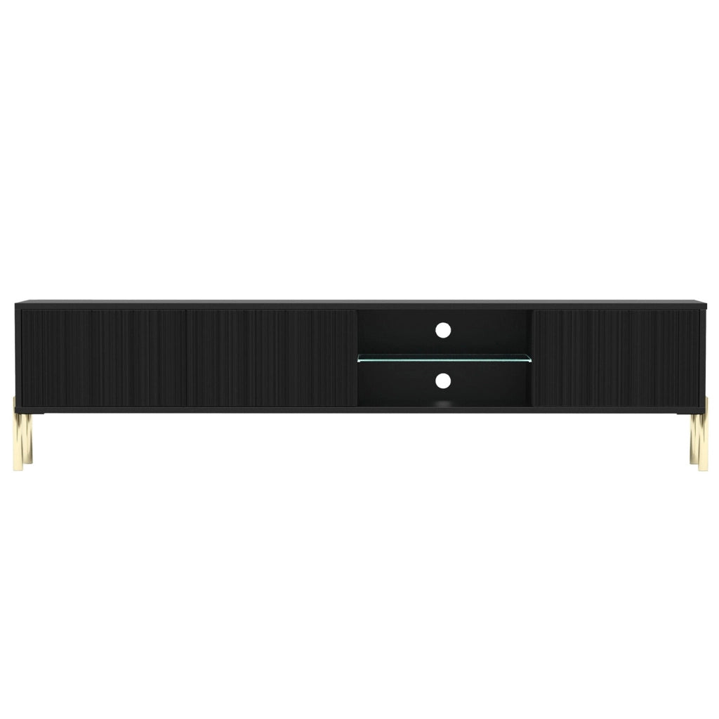 Mobile Porta TV Con 3 Ante A Doghe Verticali Vano Centrale Con Passacavi Design Moderno In Melaminico Per Soggiorno Salotto 175 X 31 X 47 Cm Nero