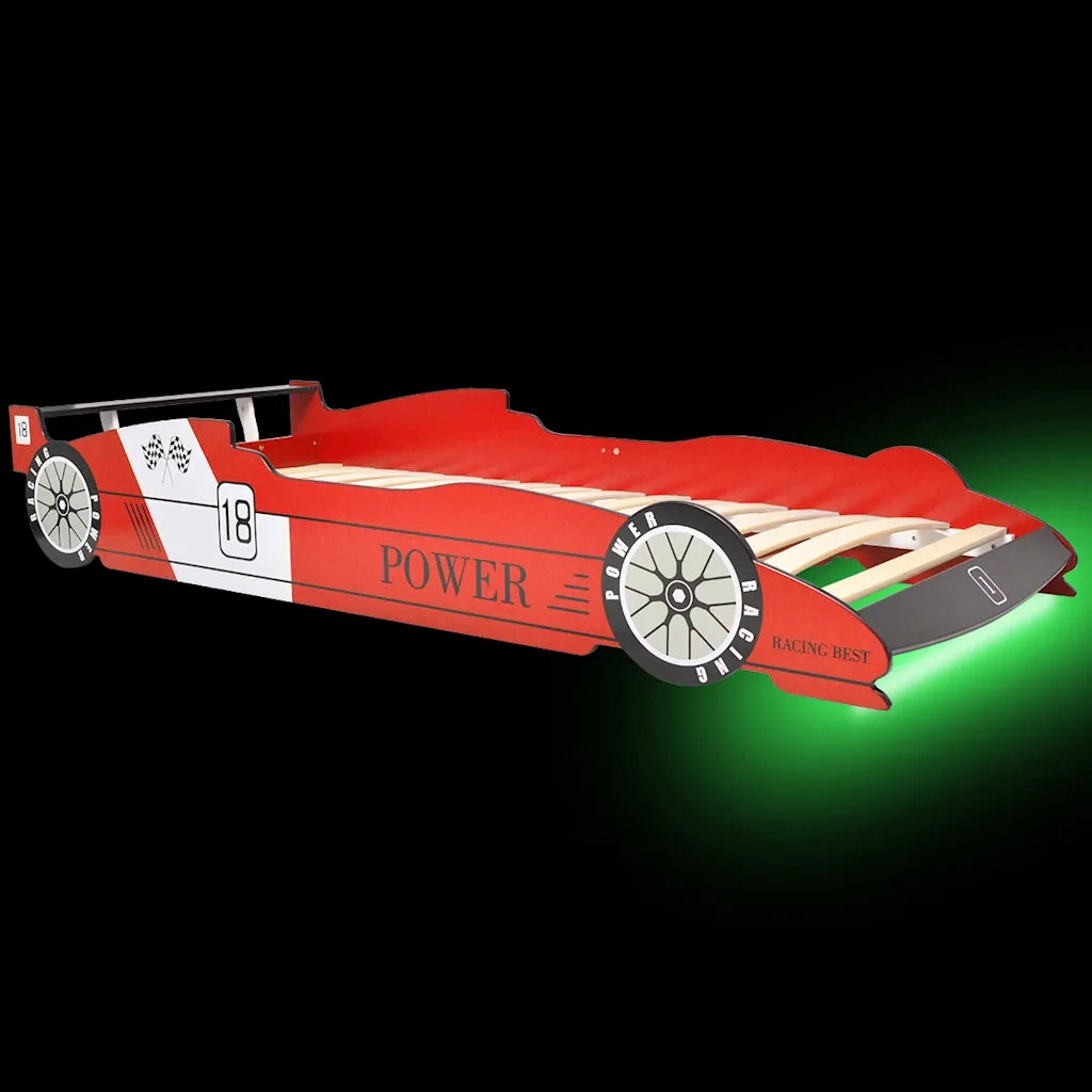Letto con Luci LED per Bambino Auto da Corsa 90x200 cm Rosso 243936
