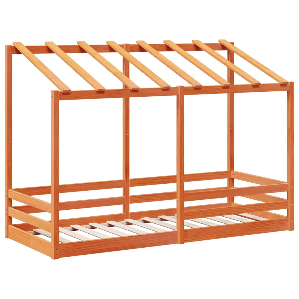 Letto Bambini | Letto Infantile | Lettino con Tetto Marrone Cera 75x190 cm Massello Pino