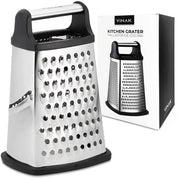 Raspante per cucina in acciaio inossidabile grande con 4 facce: Largo + Lungo + Fine + Zester | Con manico ergonomico e base antiscivolo in gomma | Per il raspo di tutti i tipi di alimenti