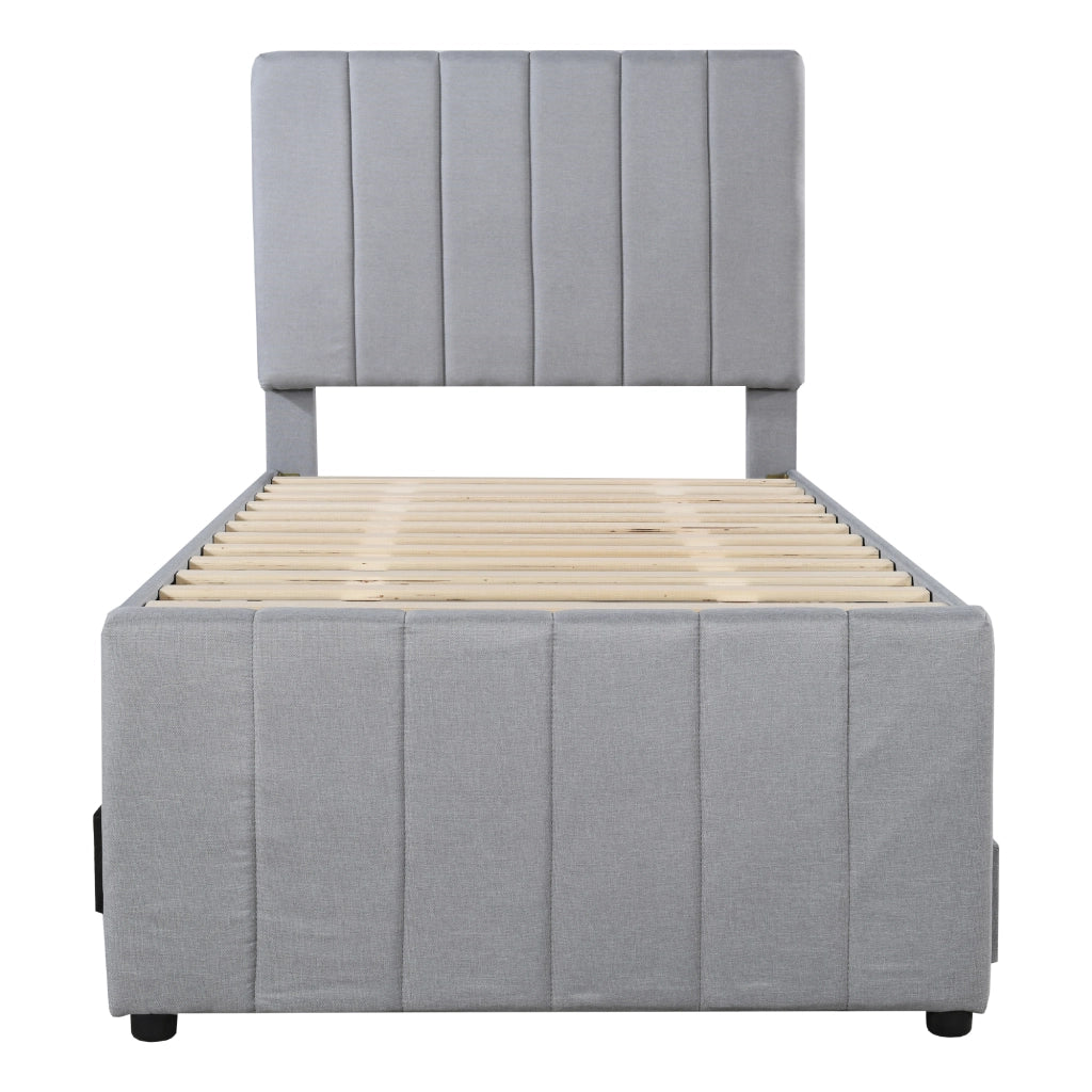 DESMIU Letto singolo 90 × 200 cm con letto estraibile, 3 cassetti, testiera regolabile e senza materasso, grigio