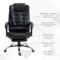 Sedia da Ufficio ad Altezza Regolabile con Schienale Reclinabile e Poggiapiedi, 64.5x69x109-117 cm, Nero