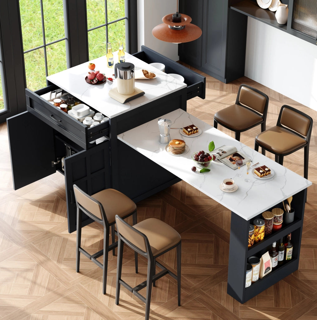 Tavolo bar allungabile 202x70x93.5 cm con spazio contenitivo in MDF nero
