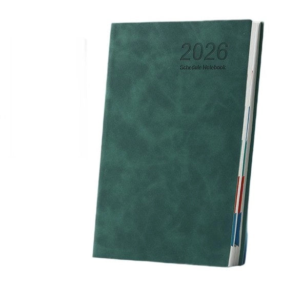 Agenda 2026, layout verticale a due pagine | Gennaio a dicembre | Calendario 2026, con chiusura elastica e segnalibro di cordino intrecciato | Copertina morbida, 21*15cm, verde olive