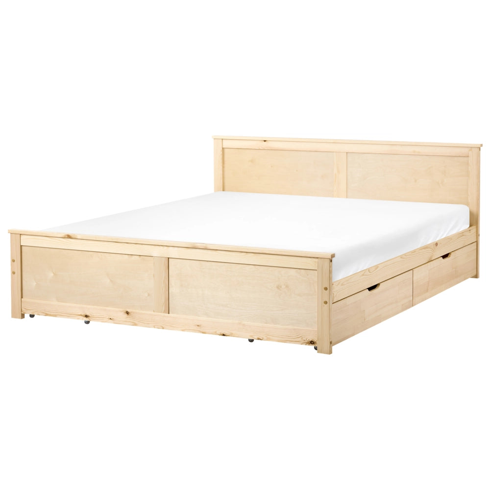 Letto con 4 cassetti in legno di pino naturale e MDF di betulla 180 x 200 cm con testiera in stile scandinavo