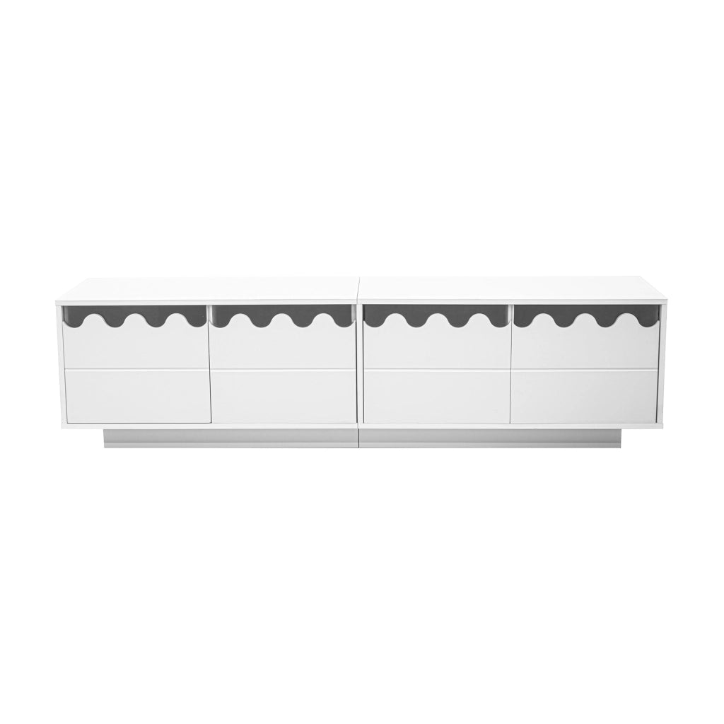 Mobile TV moderno bianco con 4 ante e design a onde, 170x40x45 cm