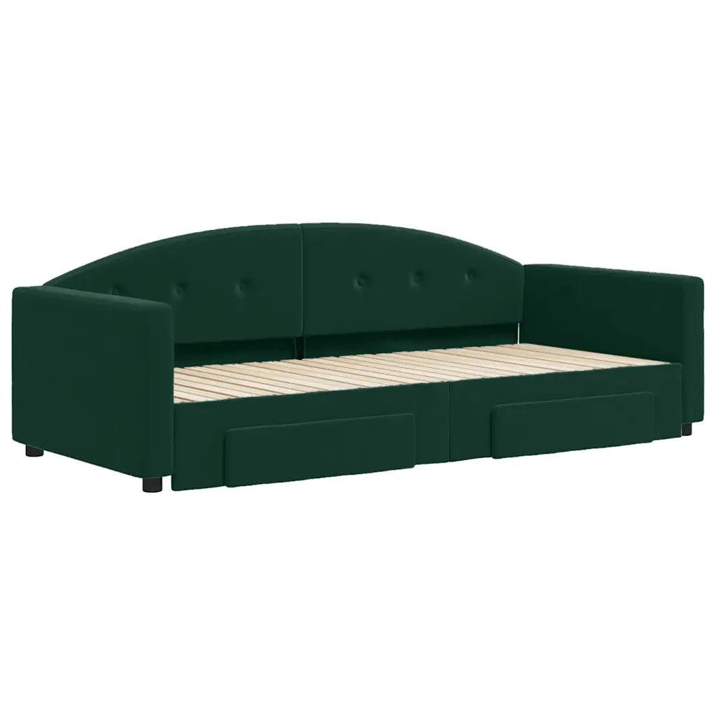 Divano Letto Estraibile Cassetti-Sofa Letto-Daybed Verde Scuro 90x200cm Velluto 931819