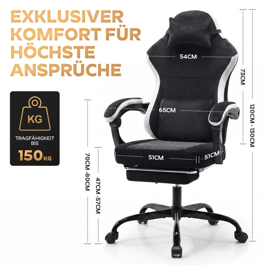 Sedia da gaming ergonomica in tessuto bianco e nero