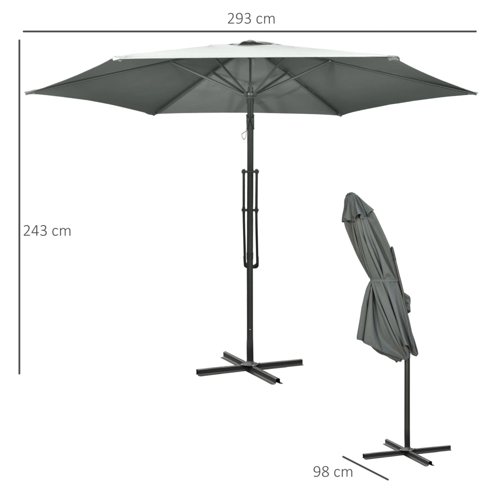 Parasole a sbalzo ?293cm Parasole con base trasversale laterale a leva; parabrezza idropellente grigio scuro
