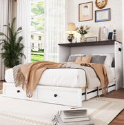 Letto a scomparsa 140x200 cm trasformabile con cassetti e USB in legno e MDF bianco
