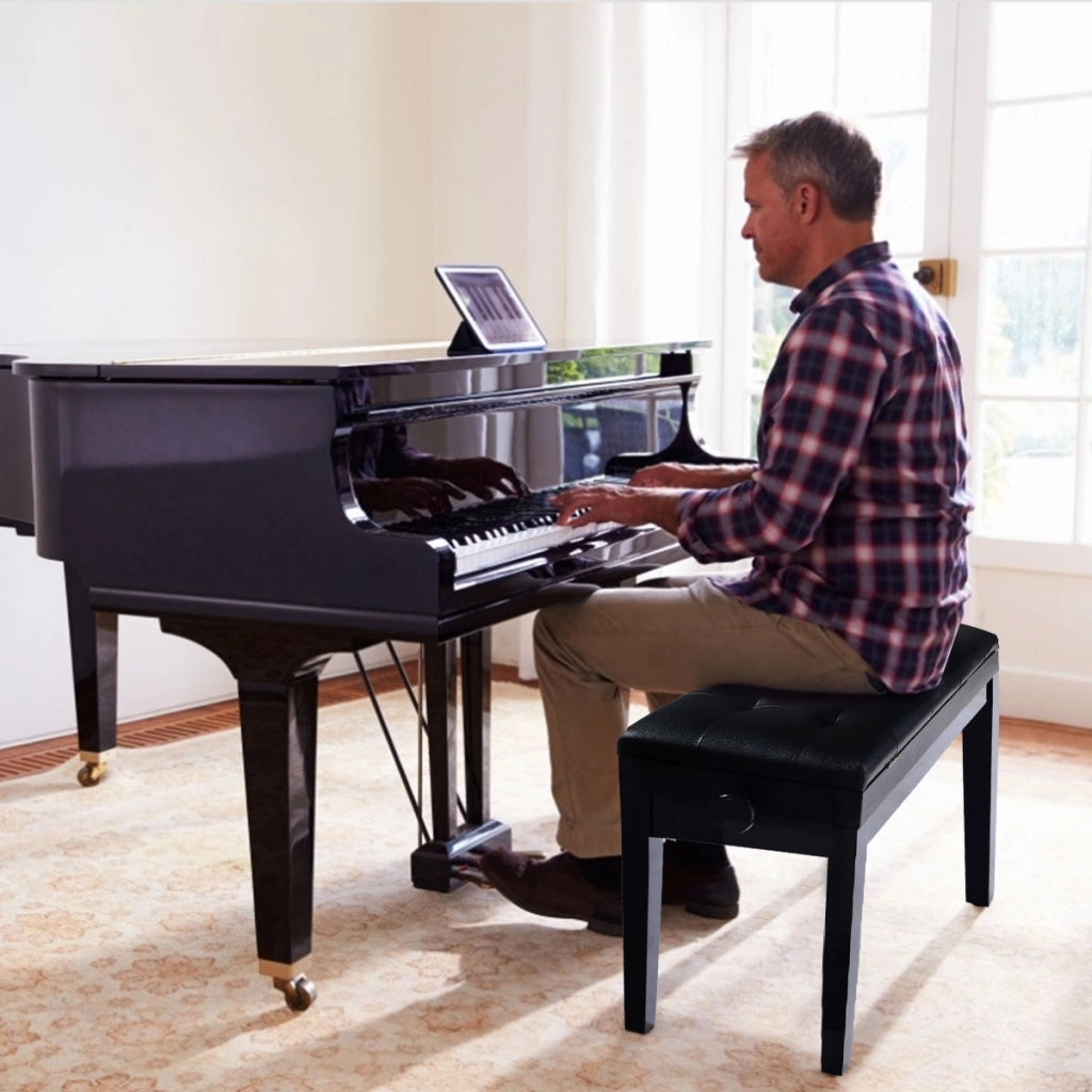 Panca per pianoforte imbottita regolabile in altezza Panchetta per pianoforte 74x34x48,5-56,5cm Nero-Tastiere elettriche