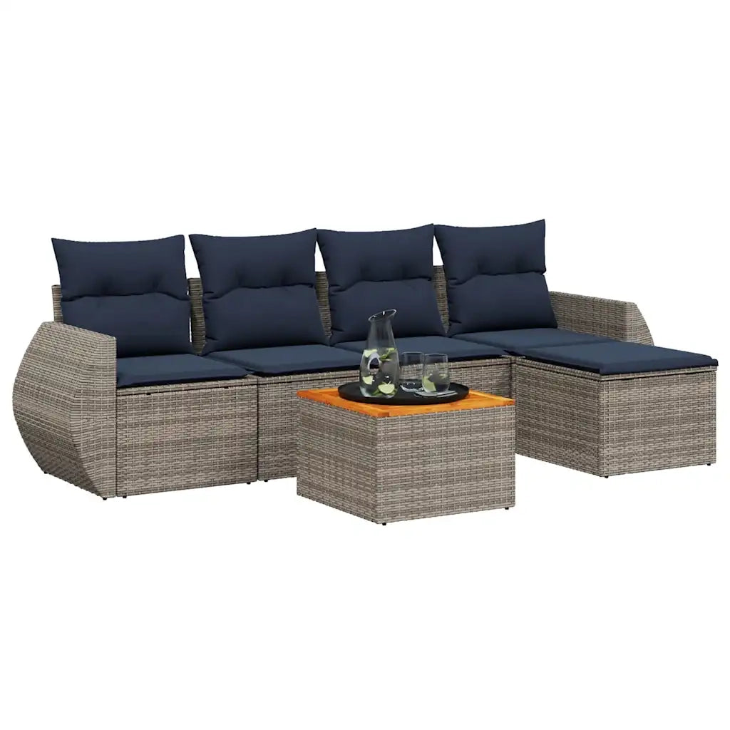 Set Divani da Giardino 6 pz con Cuscini Grigio in Polyrattan 3224983