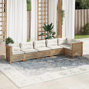 Set Divano da Giardino 6 pz con Cuscini Beige in Polyrattan