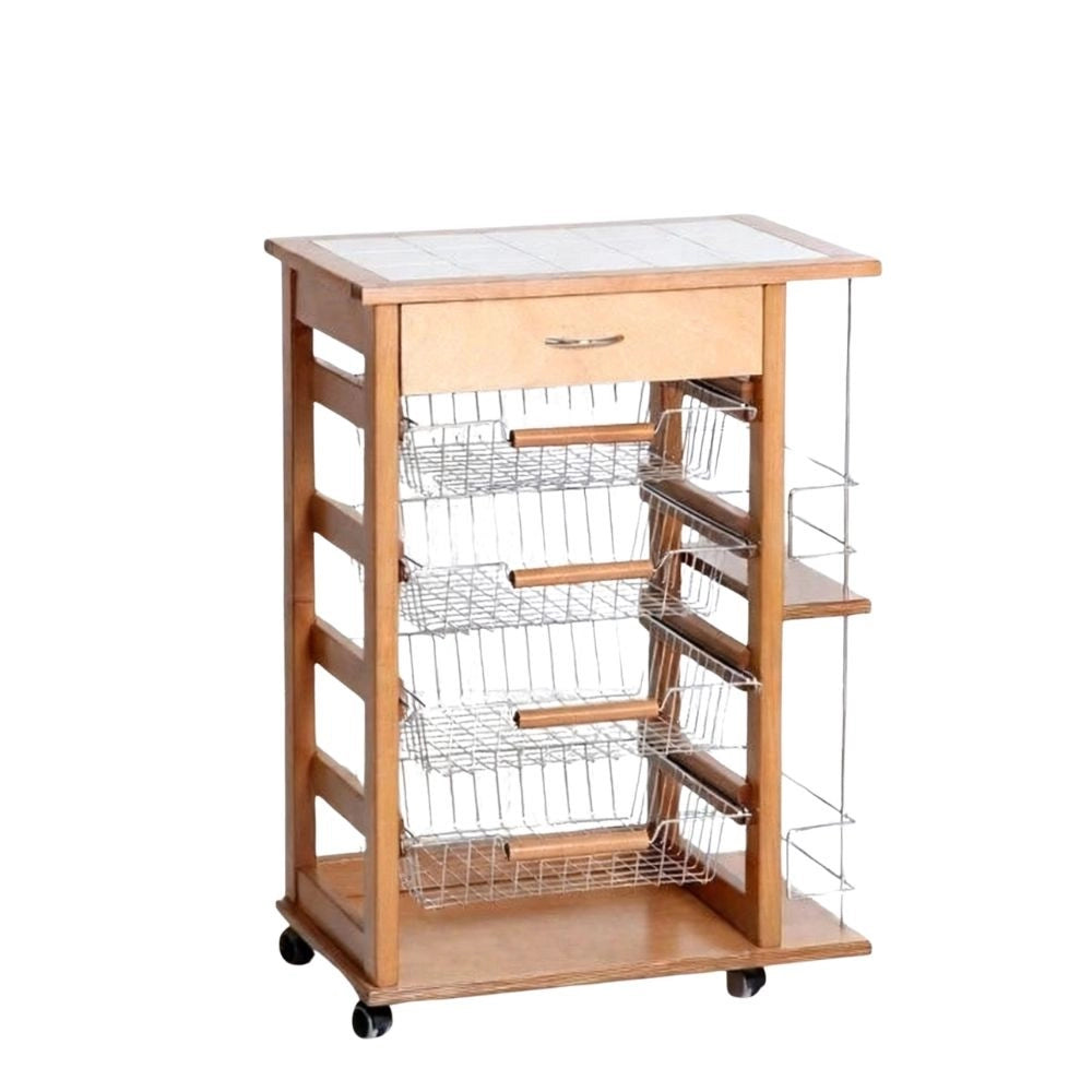 Carrello da cucina 4 cestini estraibili con ripiani porta bottiglie ed un cassetto Vesuvio colore rovere