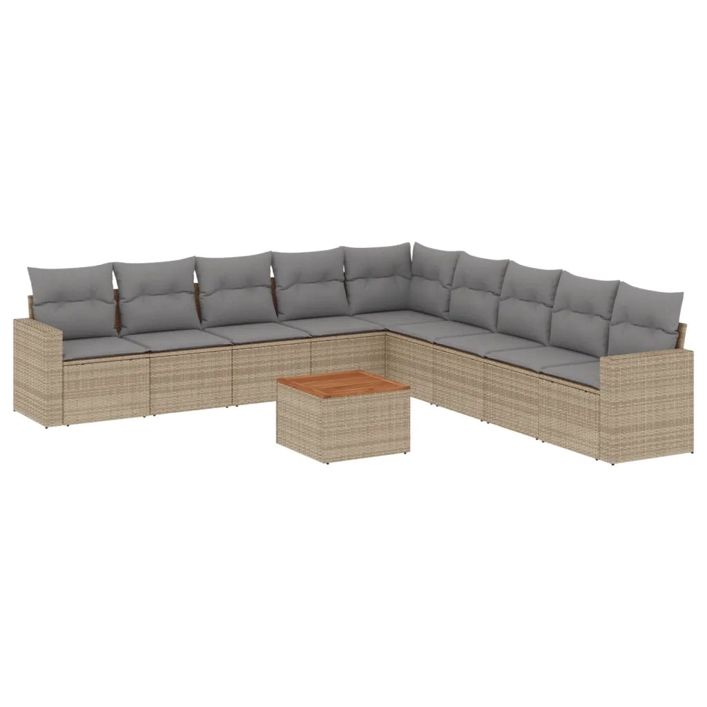 Set Divano da Giardino 10 pz con Cuscini Beige Misto Polyrattan 3256500
