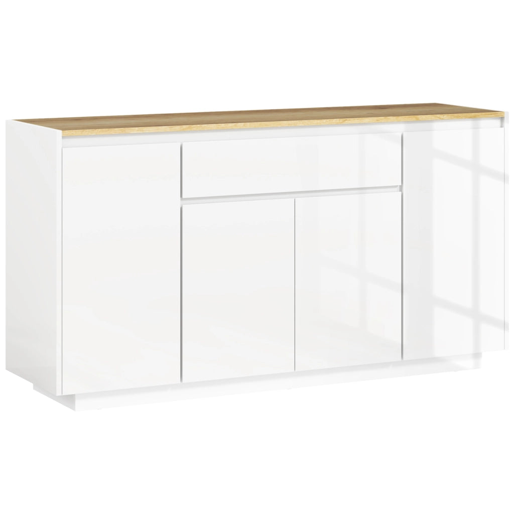Credenza da Cucina Moderna con Cassetto e 3 Armadietti con Ripiani Regolabili, 140x40x75 cm, Bianco