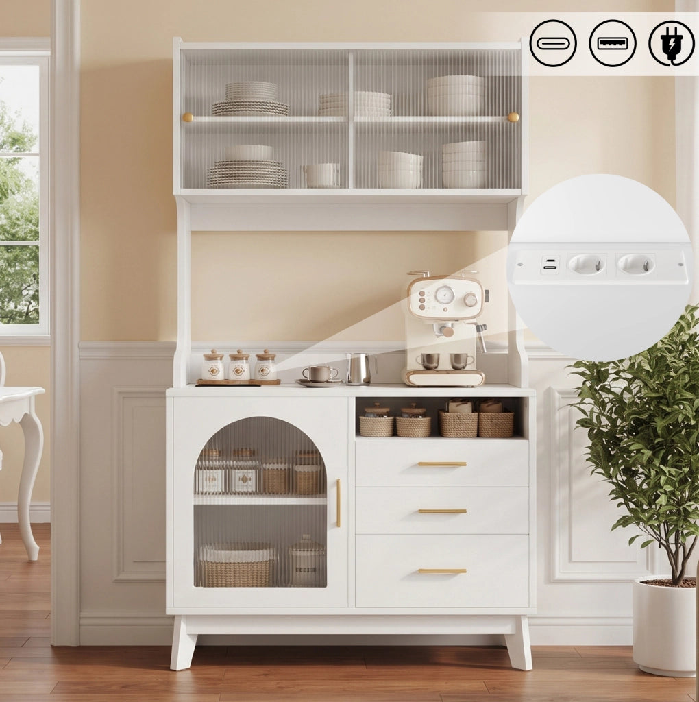 Credenza alta bianca con prese e porte USB