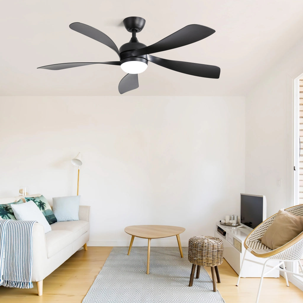 Ventilatore da soffitto LED 132 cm in ABS nero con telecomando e luce dimmerabile