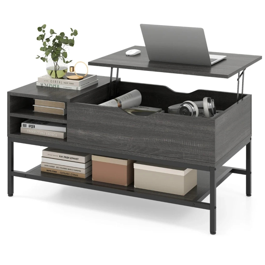 Tavolino con piano sollevabile 99,5 x 49,5 x 47,5 cm spazio di archiviazione ottimizzato design moderno in legno grigio 20_0017560