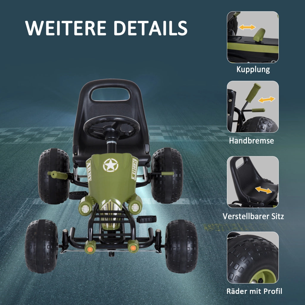 Go Kart Tretauto per Bambini 3-6 Anni con Freno a Mano e Sede Regolabile ¨C Zephmum ¨C Verde 99x65x56cm