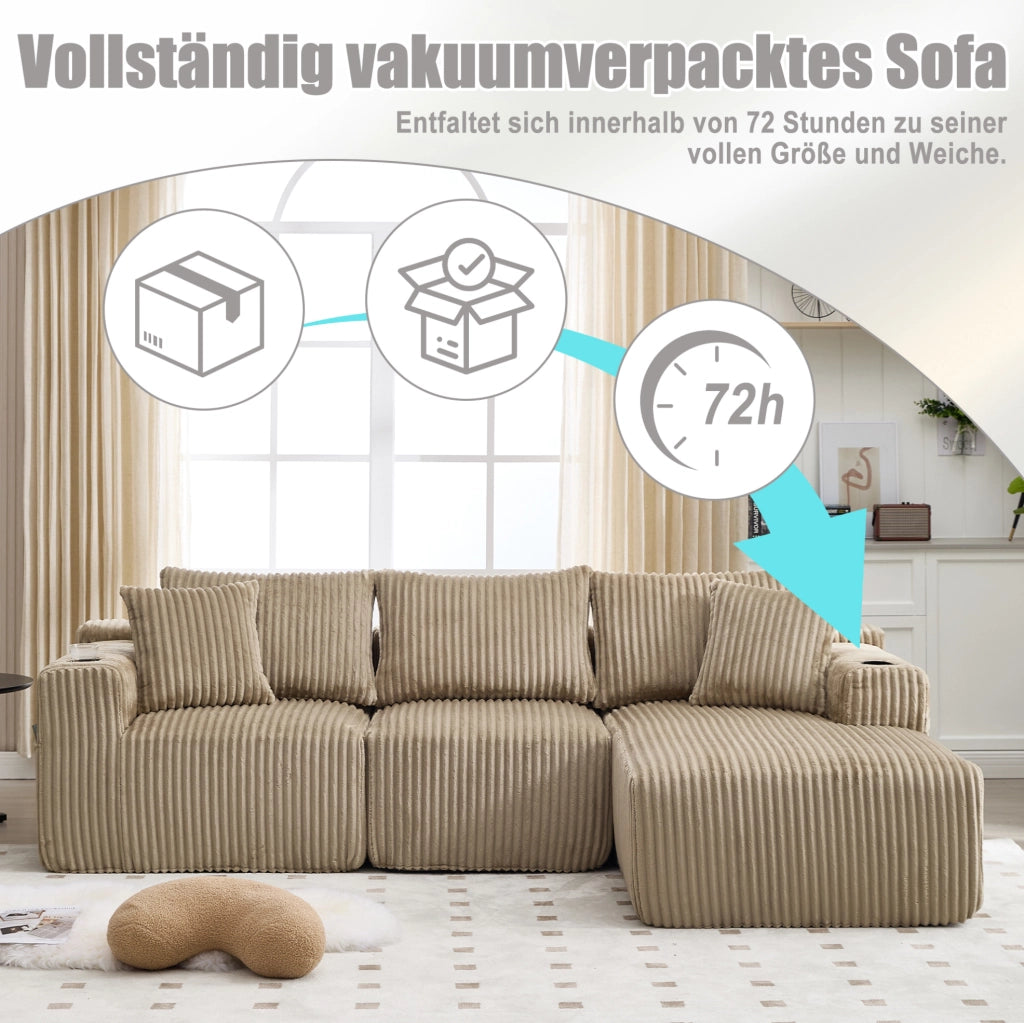 Divano modulare con chaise longue, 2 posti e 5 cuscini
