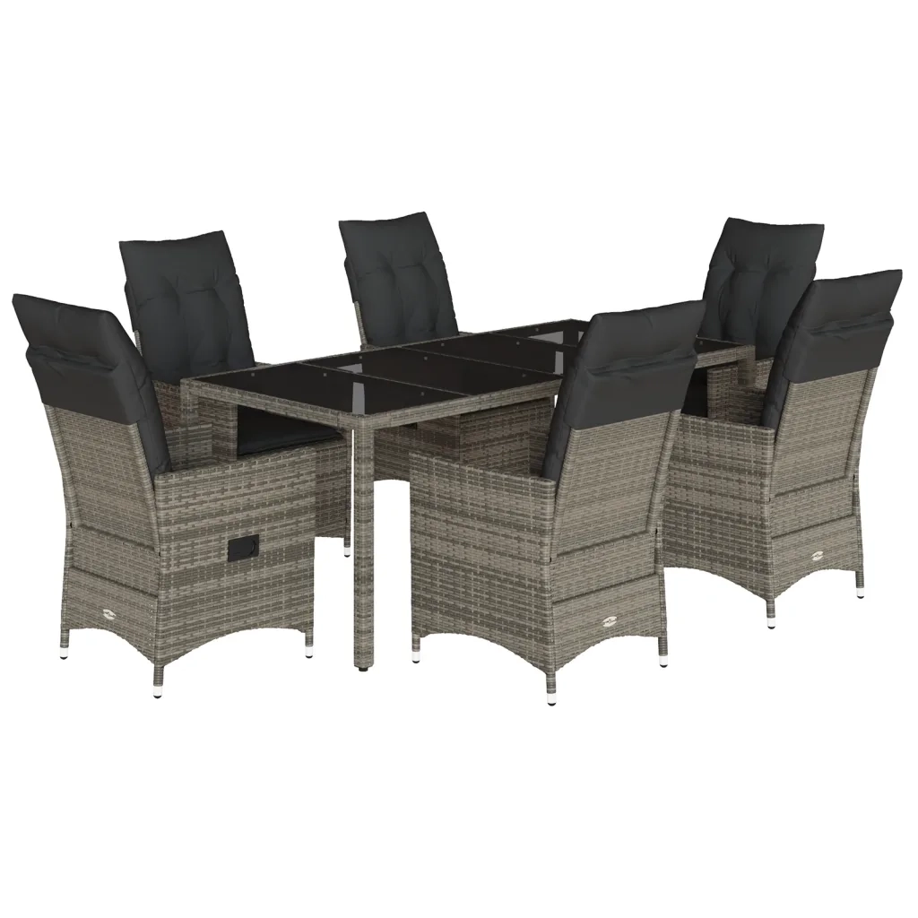 Set da Pranzo da Giardino 7 pz con Cuscini in Polyrattan Grigio 3276741