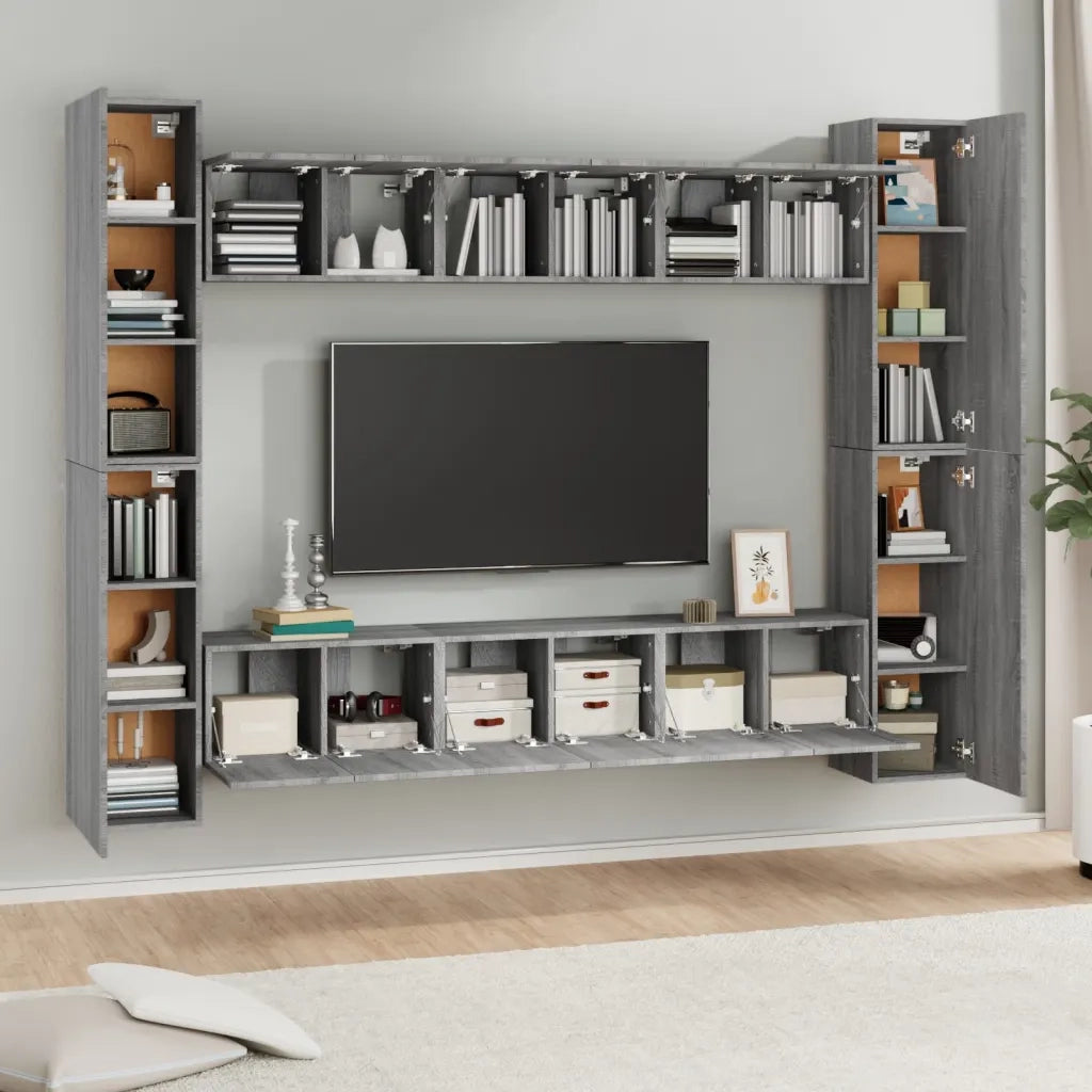 Set Mobili Porta TV 10 pz Grigio Sonoma in Legno Multistrato