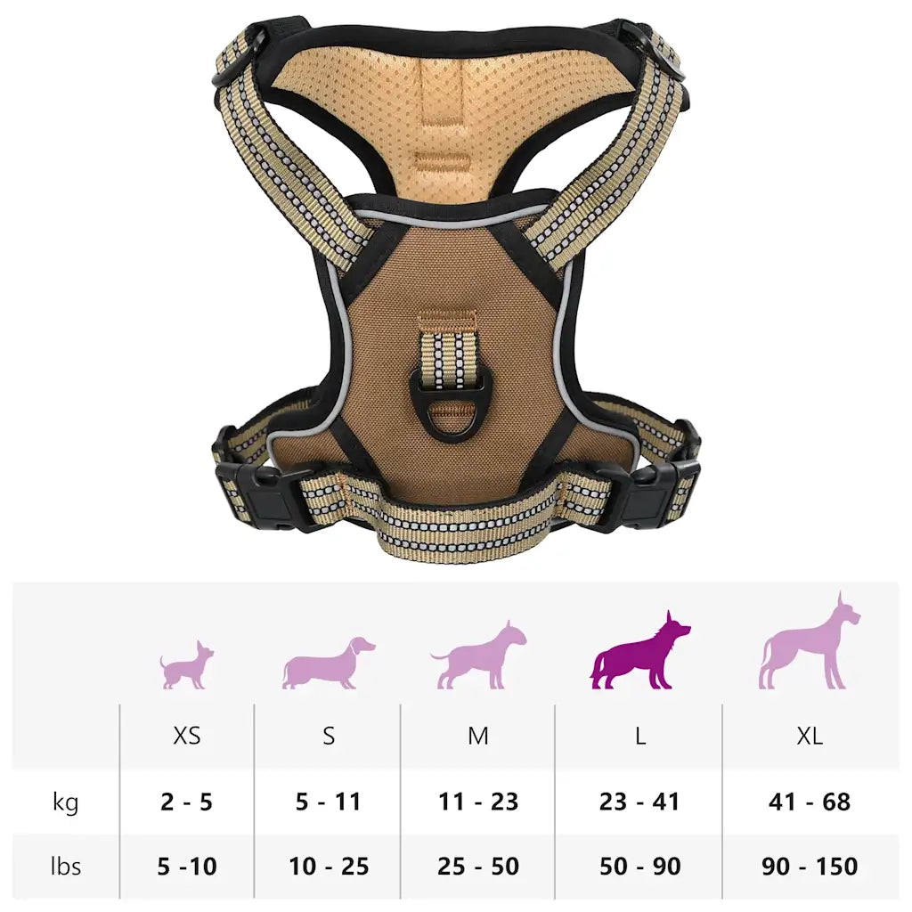 Pettorina per Cani con Strisce Riflettenti Regolabile Marrone L