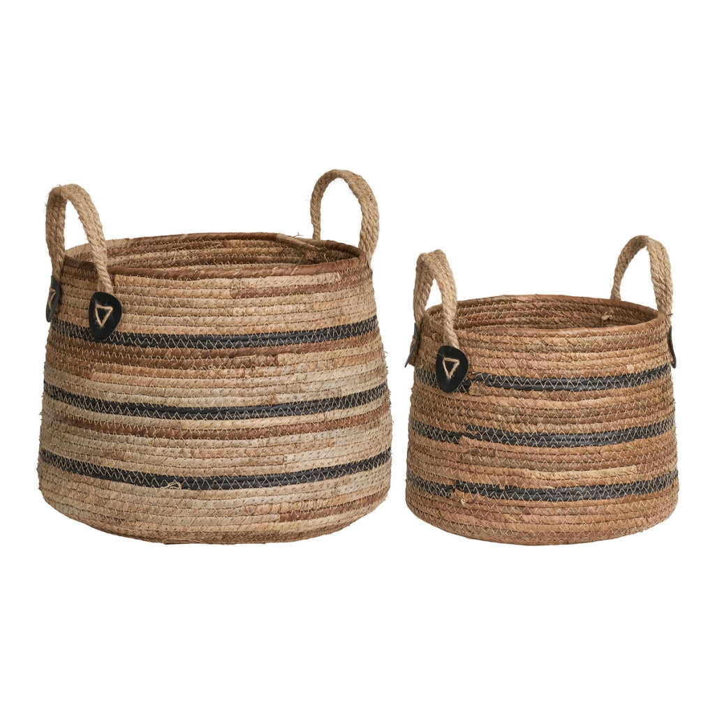 Set di 2 Cesti Portaoggetti Erba, Marrone, Foglie di Banano, 30,5x30,5x21,5 cm