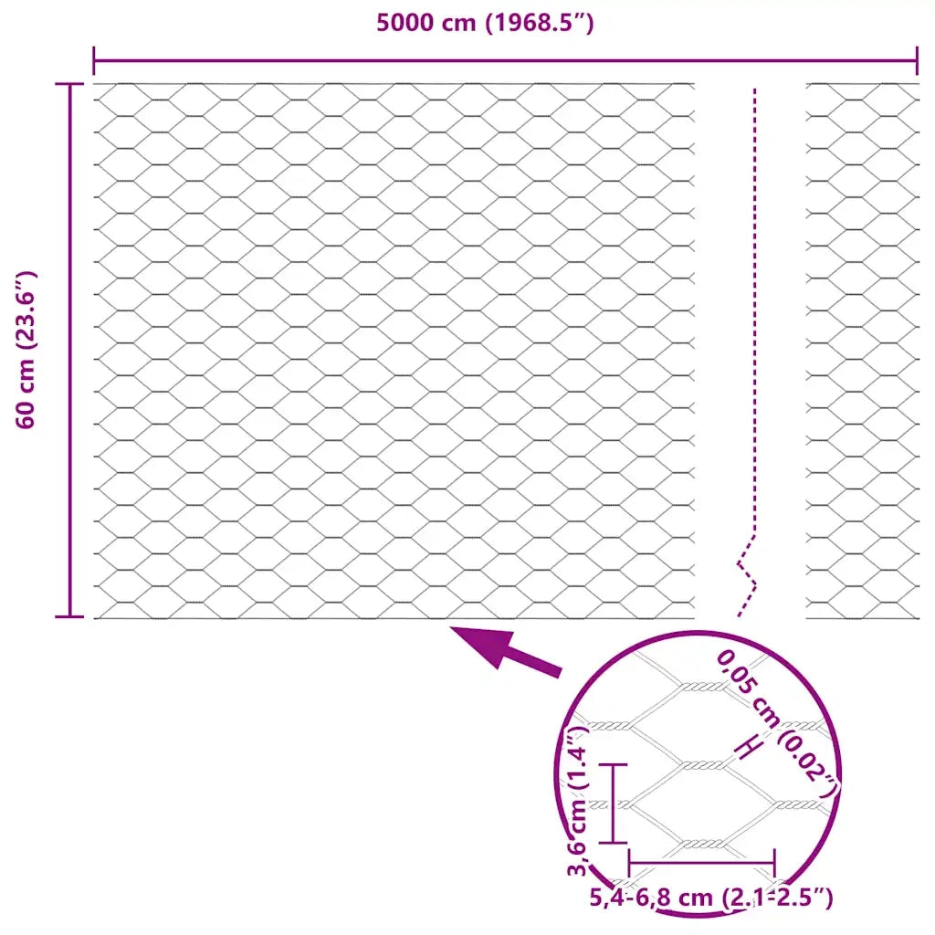 Recinzione Esagonale Argento 0,6 x 50 m Acciaio zincato 42005711