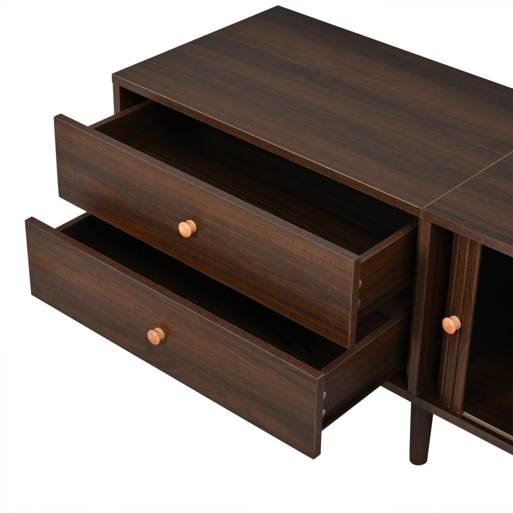 Mobile porta TV con 2 cassetti, 2 ante scorrevoli e 8 piedi, per soggiorno, in MDF, noce, 180 × 40 × 46,5 cm