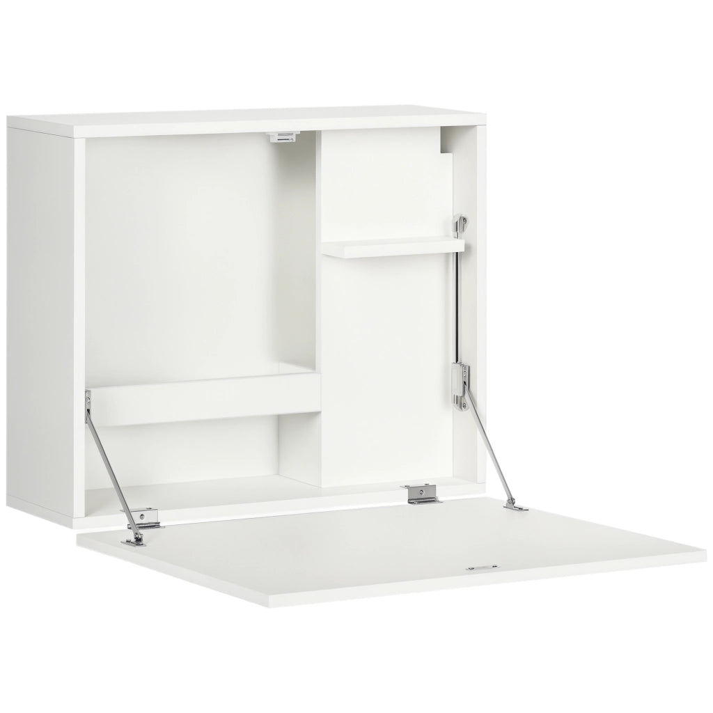 Scrivania a Muro Pieghevole e Salvaspazio con Ripiani, per Casa e Ufficio, in Truciolato e MDF, 60x21.5x50 cm, Bianco