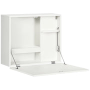Scrivania a Muro Pieghevole e Salvaspazio con Ripiani, per Casa e Ufficio, in Truciolato e MDF, 60x21.5x50 cm, Bianco