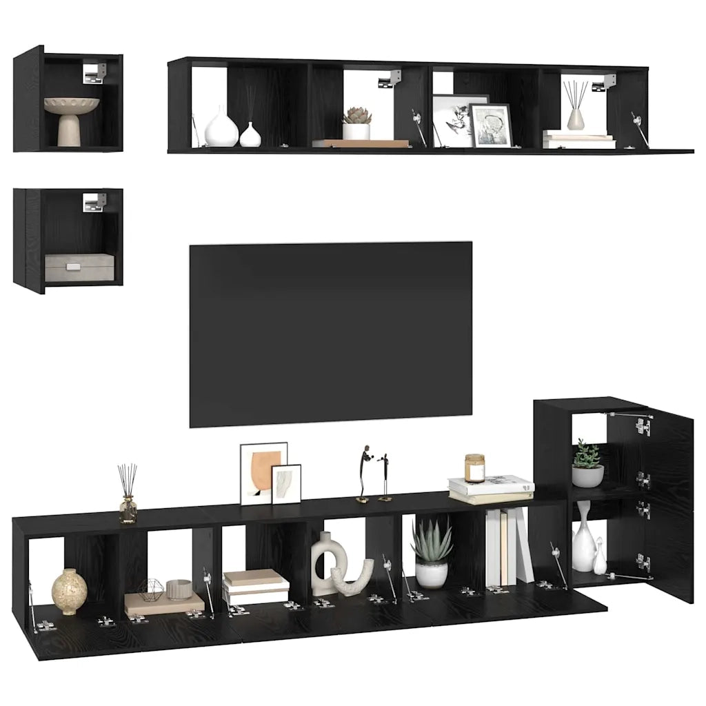 Set mobile TV 8 pcs Rovere Nero Legno multistrato 3393166
