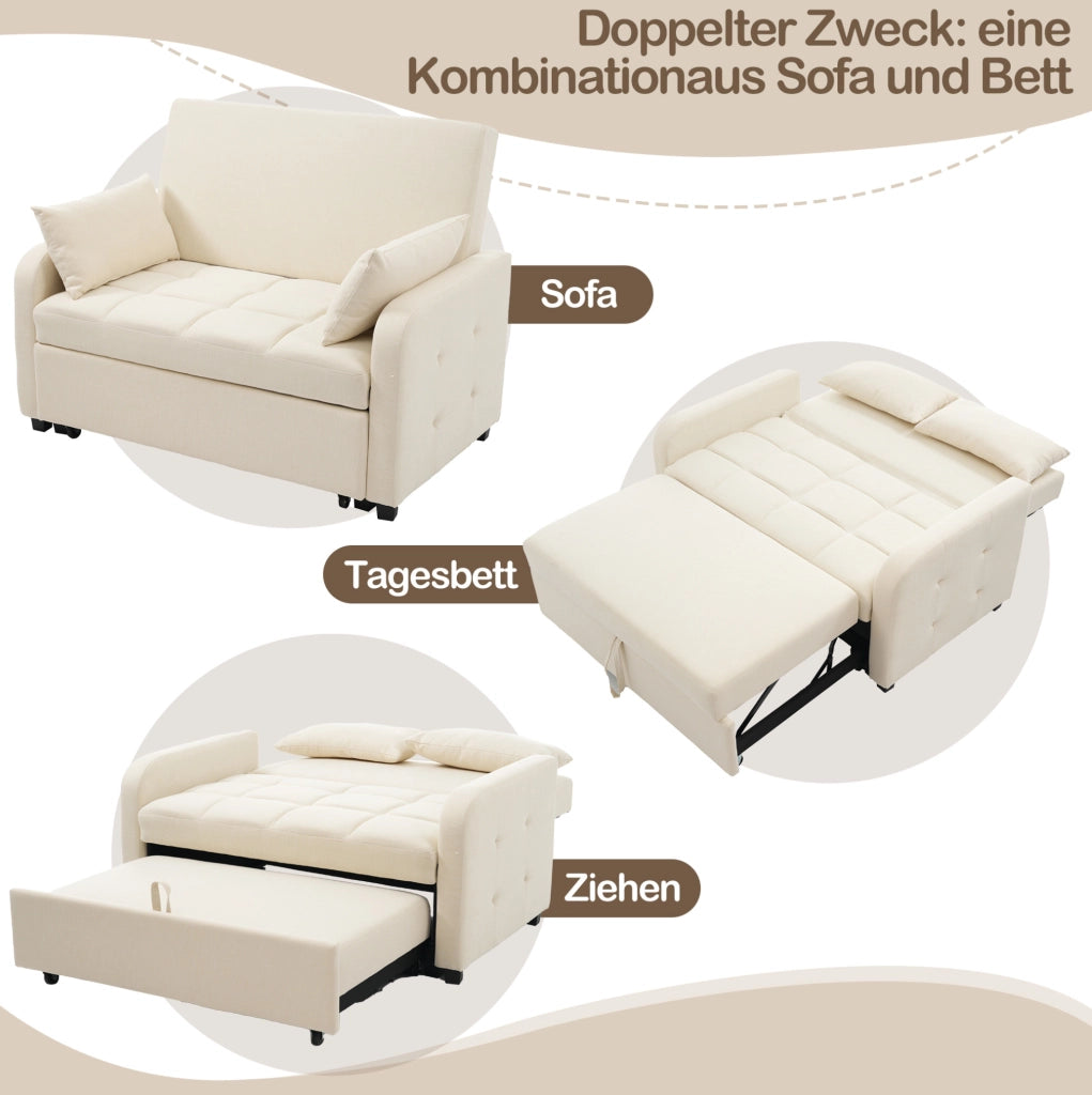 Divano letto pieghevole convertibile 127x180 cm in tessuto beige con schienale regolabile