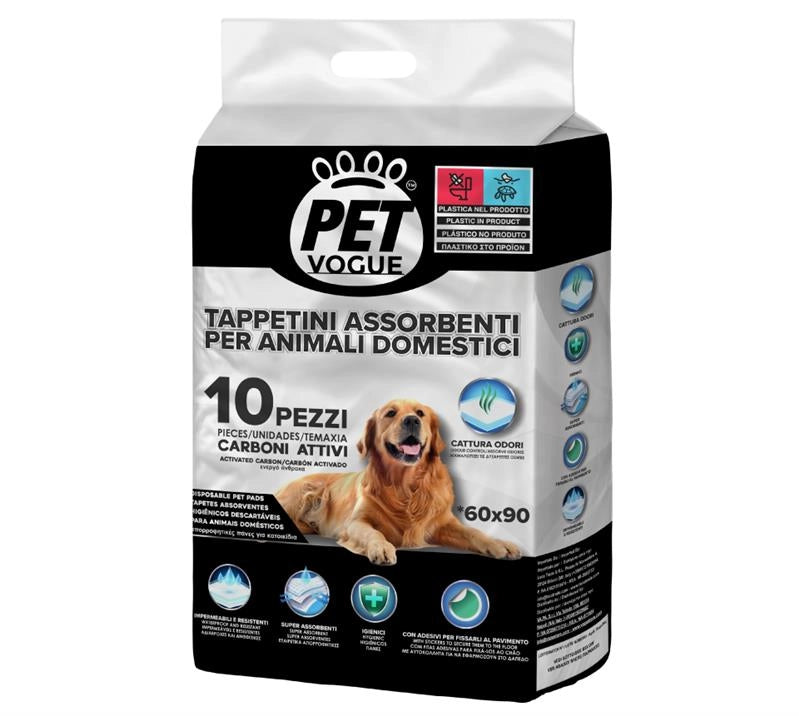 PET VOGUE TAPPETINI ASSORBENTI PER ANIMALI CON CARBONI ATTIVI 60X90 CM 10PZ
