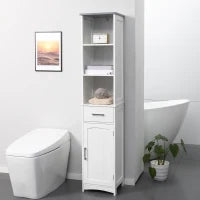 kleankin Armadietto Bagno con Scaffale a 3 Livelli, 1 Cassetto e 1 Mobiletto, 34x30x163cm