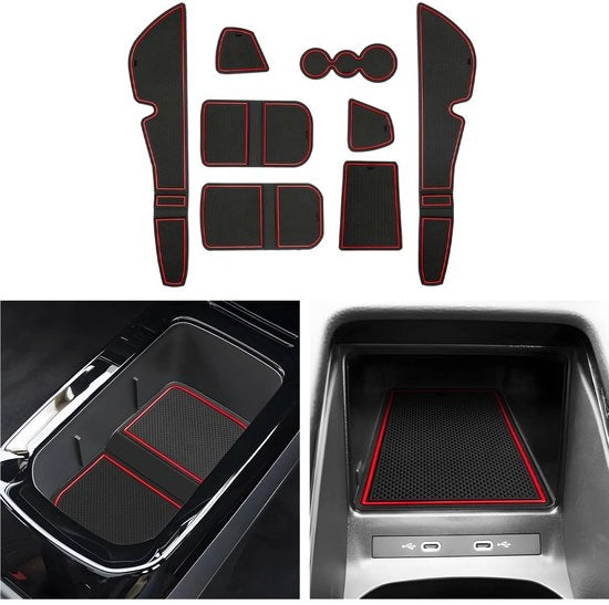 Compatibile con VW Volkswagen ID.4 ID.5 GTX Pro 2020-2023 2024 Tappeti in gomma Pannelllo centrale Antiscivolo Tappeto Antiscivolo supporto bicchiere Tappeto in gomma Braccio di sostegno ID4 ID5 Accessori (Rosso)