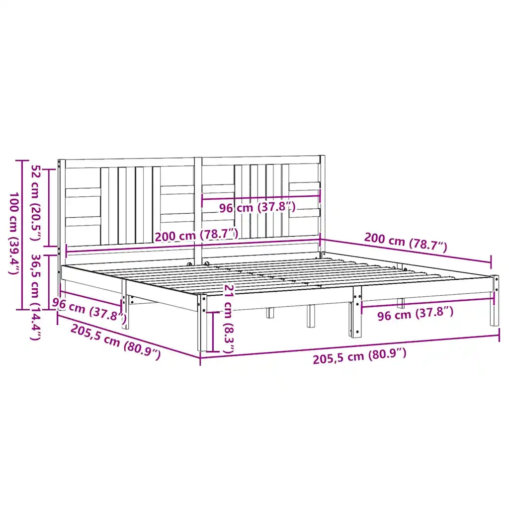Giroletto-Struttura Letto Nero in Legno Massello 200x200 cm 125814