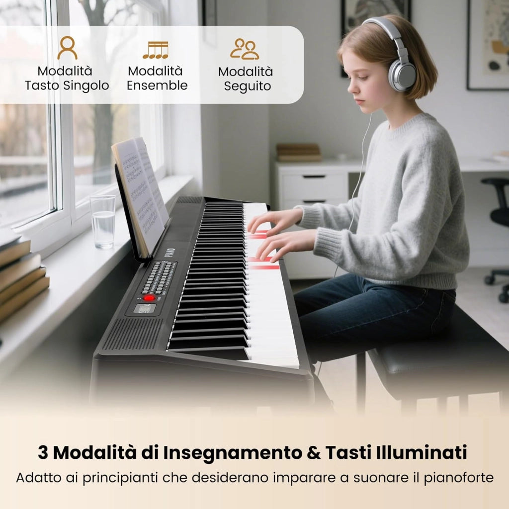 Pianoforte Digitale 88 Tasti, Tastiera Elettronica con 1000 Ritmi, 1000 Timbri, 150 Canzoni, Pianoforte Elettronica Pieghevole con Doppi Altoparlanti, MP3/USB/MIDI, per Principianti Bambini
